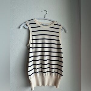 blue striped cream tank top from Zara